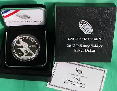 2012 W Infantry Soldier Silver Dollar Proof Commemorative Coin with Box and COA - Image 1 of 3