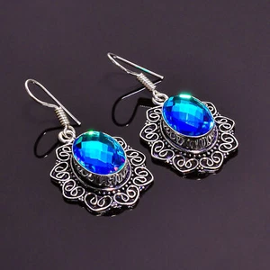 Mystic Quartz Vintage Style Handmade .925 Silver Plated Earrings 1.8" GSR-2489 - Picture 1 of 2