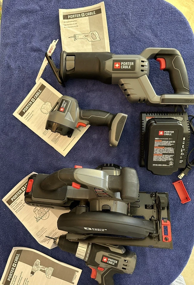 Porter-Cable 18V Drill Two Saws 3-Tool Combo Kit w/2 Battery Charger + Bag - Image 1 of 4