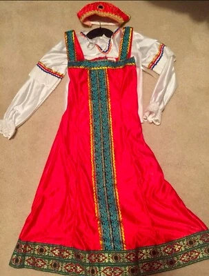 Niñas Disfraz Tradicional Ruso Halloween Cumpleaños Fiesta Vestido con Tocado Foto 1 de 4