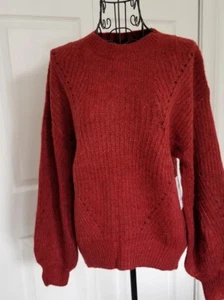 BP Crew Neck Oversized Knit Sweater Balloon Raglan Sleeve Red Rhubarb Women XS - Picture 1 of 11