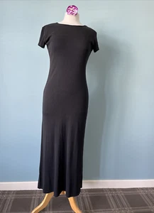Topshop black maxi dress jersey short sleeve stretch 1990's size 8 - Picture 1 of 18