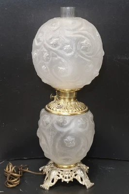 Fostoria Shooting Stars Satin Glass Oil Lamp GWTW Parlor Electrified Antique - Image 1 of 4