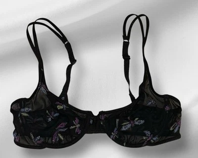 Sujetador International Intimates Negro Malla Transparente Bordado Libélulas Encaje 34B/S Foto 1 de 4