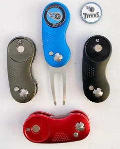 NFL 2 Prong Switchblade GOLF DIVOT REPAIR TOOL Black + Ballmark TENNESSEE TITANS - Picture 1 of 1
