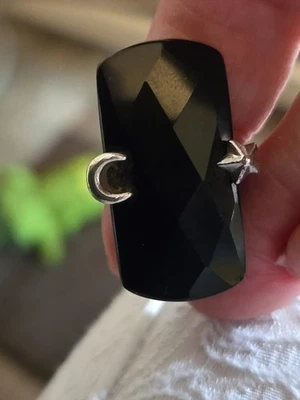 Ladies Exquisite sterling silver emporio armani logo Onyx ring Size 7 - Image 1 of 4