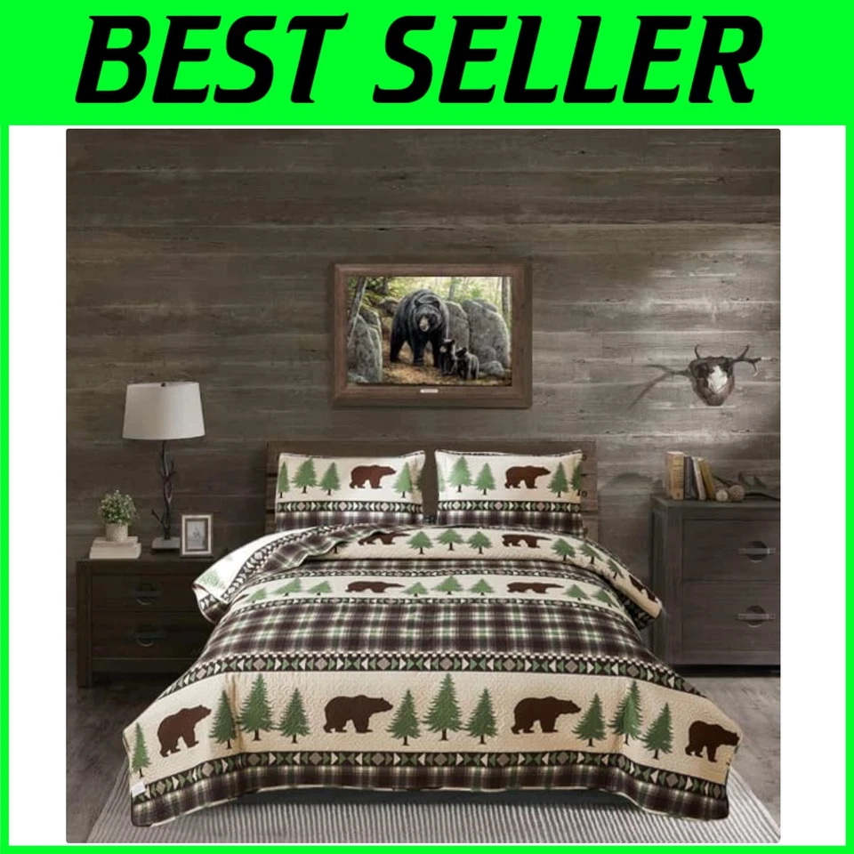 Elegant Rustic King Quilt Set: Plush Plaid Design with Pillow Shams Included - Image 1 of 4