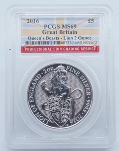 2016 Great Britain £5 Queen's Beast Lion 2 oz Silver PCGS MS69 - U136 - Picture 1 of 4