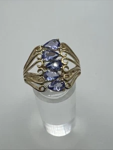 Blue tanzanite yellow gold over silver 5-stone ring 1.70ctw Size 9.75 - Picture 1 of 10