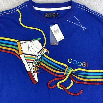 Camisa masculina Coogi XL azul royal bordada tênis arco-íris gráfico algodão - Imagem 1 de 4