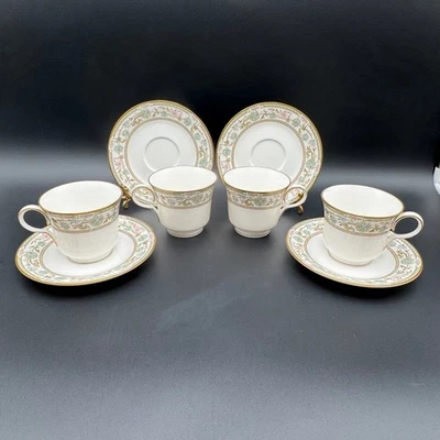 Noritake Sakura 4 Cup and 4 Saucer 9704 Japan Gold Trim Floral Rim VTG - Image 1 of 4