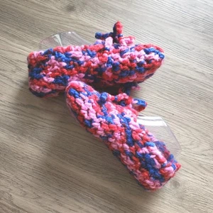 Crochet Adult Slipper Booties Women's US 6 House Shoes Socks Drawstring Braid 9" - Picture 1 of 9