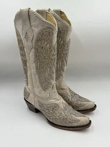 A3571 Corral Damen Angela weiß Glitzer Flügel & Kreuz Nieten Stiefel Größe 8,5 M - Bild 1 von 11
