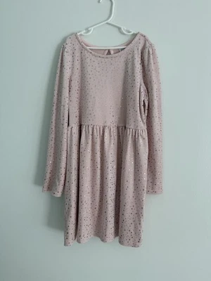 GAP KIDS Girls Pink Velour Long Sleeves Dress Rose Gold Stars Size L (10/12) - Image 1 of 4