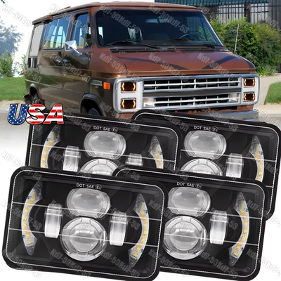 4pcs DOT 4x6" LED Headlights H4 Hi/Lo DRL For GMC C1500 Suburban G2500 G3500 Van - Image 1 of 4
