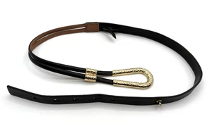 BCBG Max Azria Women’s Belt Black Skinny Gold Buckle XS/S Preppy Hipster - Picture 1 of 7