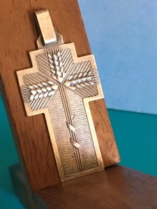 Ancienne Médaille Religieuse Argentée Croix Célébration des Trois Epis - Foto 1 di 3