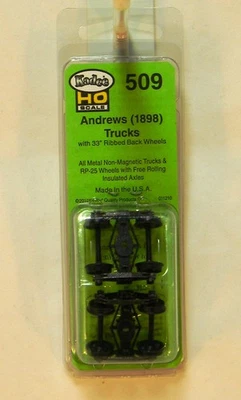 NEW HO Kadee #509 Andrews 1898 Trucks w/33" Ribbed Back Code 110 Wheels 1 Pair - Image 1 of 3
