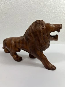 Vintage Hand Carved Wood African Safari Lion Figurine "King of the Jungle" - Picture 1 of 17