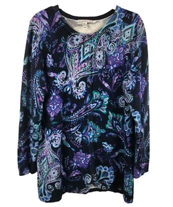 Isaac Mizrahi Live! Black and Blue Paisley Button Front Cardigan Sweater Size L - Picture 1 of 8