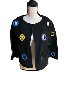 Dor Dor Couture Anthropologie Colored Grommet Black Denim Magnet Jacket, Sz M - Picture 1 of 8