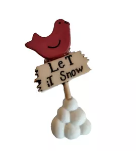 Let it Snow Schild Pinback Kardinal Schneebälle rot Vogel Winter Anstecknadel Brosche - Bild 1 von 4