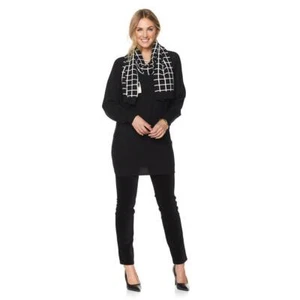 DIANE GILMAN Größe M Quad Blend Pullover und Schal SCHWARZ - Bild 1 von 3