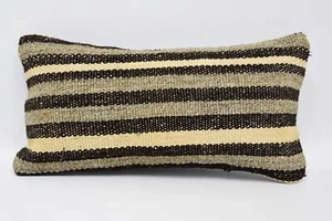 Turkish Kilim Pillow, Pillow for Sofa, 8"x16" Brown Cushion Case - Picture 1 of 6