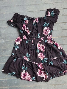 Rue 21 Black Flora Summer Dress Size XL Pullover Peasant Style Jrs Women - Picture 1 of 6