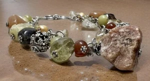 Vintage Designer Silpada Sterling Silver Multi Stone Cha Cha Toggle Bracelet, 8” - Picture 1 of 6