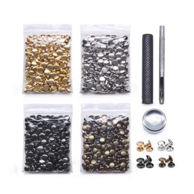 400 Sets Leather RivetsDouble Cap Rivet Tubular 4 Colors Metal Studs with Fix... - Image 1 of 4