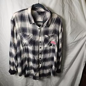 Camisa a Cuadros Bordada Franela Tórrida Hombro Caído Botón Frontal Talla Grande 1 - Imagen 1 de 7