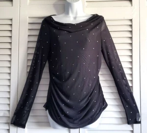 Top donna Rebecca Minkoff sexy manica lunga trasparente decorazione strass taglia M - Foto 1 di 12