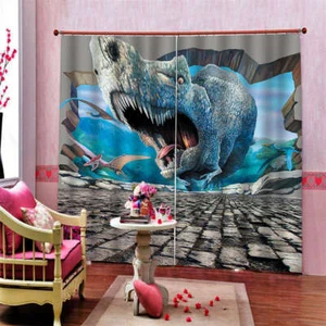 Blue Serrated Irregular Dinosaur Printing 3D Blockout Curtains Fabric Window - Bild 1 von 8