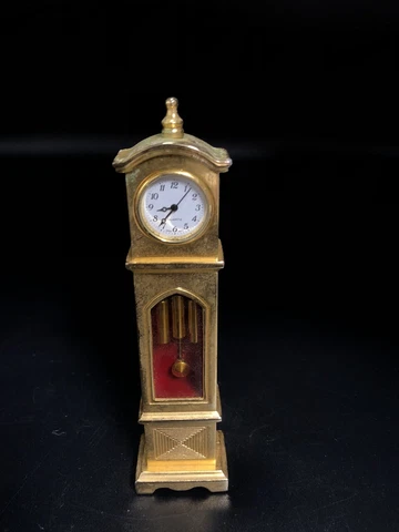 Miniature Brass Grandfather Clock Japan Movements No Testing Cover