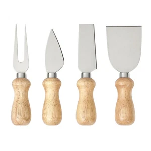 4pc Cooper & Co. Cheese Knives Set Stainless Steel w/ Wooden Handles Silver - Picture 1 of 7