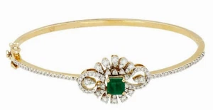 2.13ct Natural Diamond Emerald 14k Yellow Gold Wedding Anniversary Bracelet - Picture 1 of 3