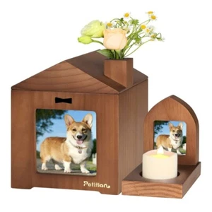 Pet Urns with Photo Frame Funeral Cremation Small Box Wood Urn Candle Holder - Picture 1 of 6