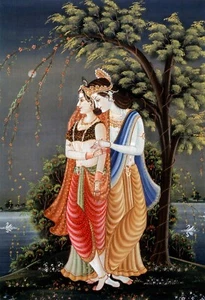 Indian Art : "Miniature Painting of Radha Krishna" — Giclee Fine Art Print - Picture 1 of 7