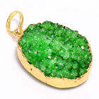 Green Druzy Gemstone Ethnic Handmade 925 Sterling Gold Pendant 1.6" GSR-3150