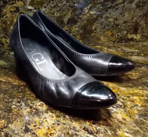 AGL Black Patent Leather Toe on a Black Leather Pump Size 37 Very Good Condition - Picture 1 of 9
