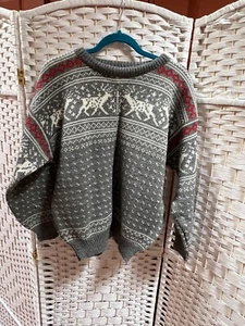Dale of Norway  M Classic Wool Knit Reindeer Gray Nordic Pullover Sweater - Picture 1 of 3