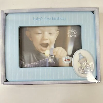 Baby Gund Nursery My First Birthday Picture Frame Boy Blue Bear Cake 4x6" Photo - Image 1 of 4