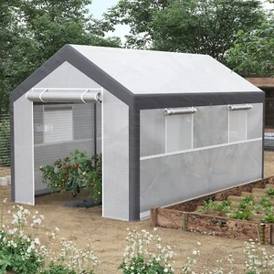 12' x 7' Large Walk-in Garden Greenhouse Warm House w/ Roll Up Door, 4 Windows - Picture 1 of 11