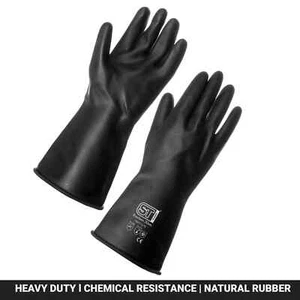 Heavy Duty Black Natural Rubber Latex Gloves Household Industrial Flock Washing - Picture 1 of 1