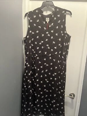 Vestido Anne Klein sem mangas forrado transparente preto/cinza estampa Gingko XL MSRP: US$ 129 novo com etiquetas - Imagem 1 de 4