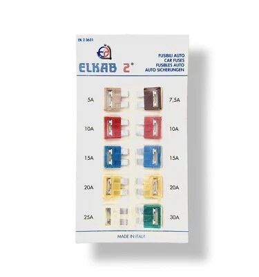 ELKAB 2 Kit Fusibili Per Auto 5A, 7,5A, 10A, 15A, 20A, 25A, 30A Fusibili Lamellari Medi