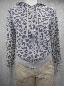 No Boundaries Pullover Gray Blue Leopard Print Knit Full Zip Hoodie, Size M - Picture 1 of 11