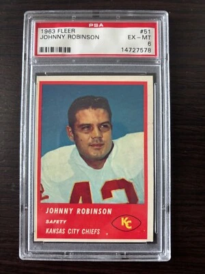 1963 Fleer Football #51 Johnny Robinson set completo break PSA 6 EX-MT Foto 1 de 2