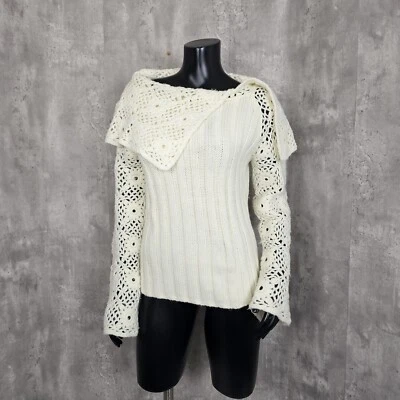 Suéter Newport News Para Mujer M Crema Floral Crochet Asym Chal Escote Foto 1 de 4